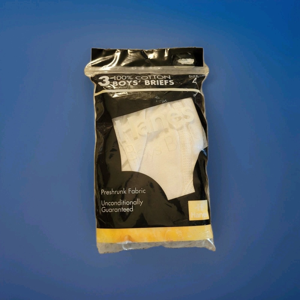 Vtg Hanes 1992 3 Pk Boys Size 4 USA Made 100% Cotton White Briefs Underwear NOS